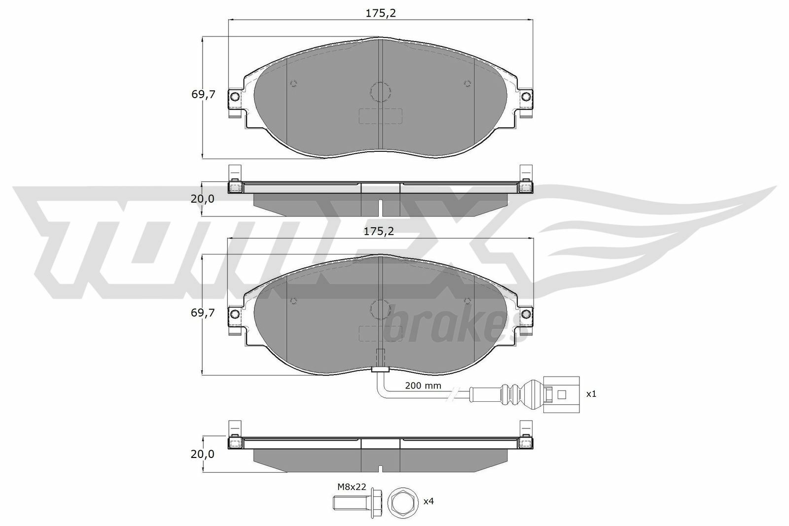 Sada brzdových destiček, kotoučová brzda TOMEX Brakes